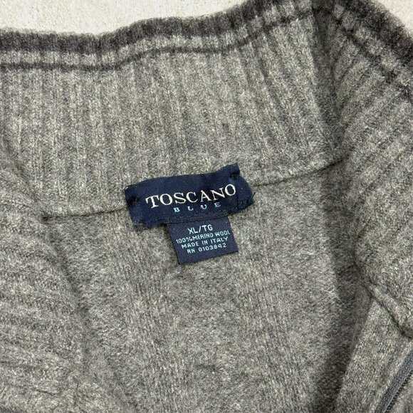 Toscano 100% Merino Wool 1/4 Zip Cable Knit Sweater Made in Italy Grey XL - Picture 5 of 6